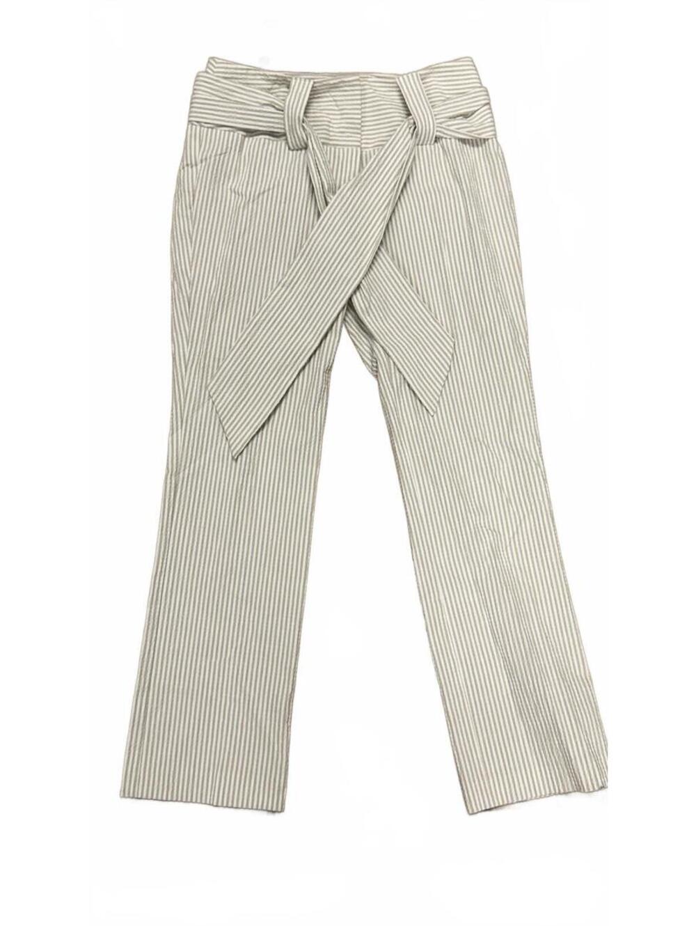 Fash-ion-is’-ta Beige Stripe Ankle Length Pants High Waist Tie Belt Slim Fit